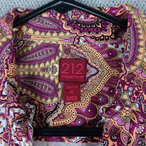 212 Collection Button Up Blouse Womens Extra Small Purple Paisley Stretch Casual - Picture 5 of 15
